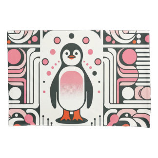 Niedlicher Pink-Lachs-Pinguin im Retro-60er Kissenbezug