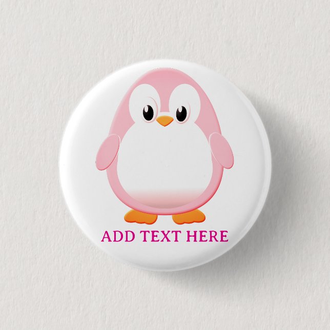 Niedlicher Pink Pinguin Cartoon Custom Button (Vorderseite)