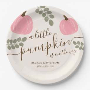 Niedlicher Pink Pumpkin Eucalyptus Fall Girl Babyd Pappteller