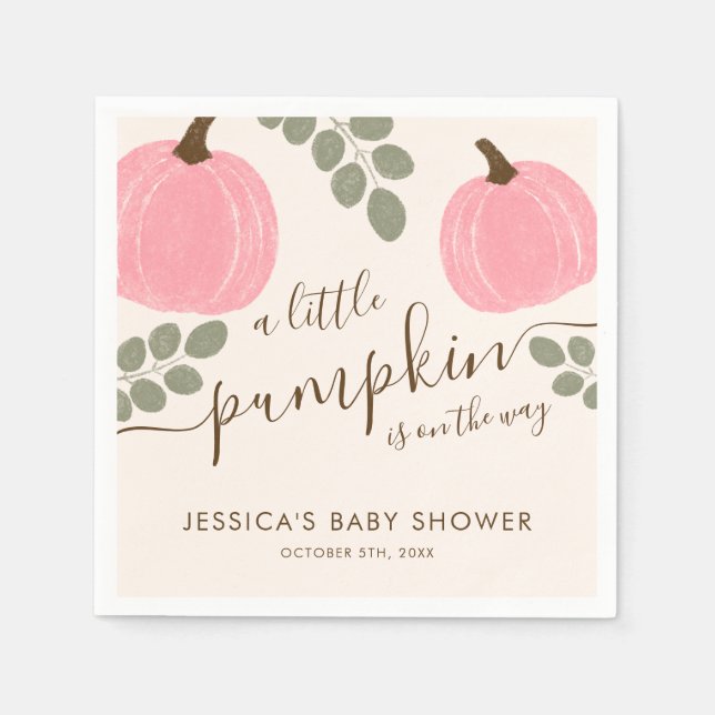 Niedlicher Pink Pumpkin Eucalyptus Fall Girl Babyd Serviette (Vorderseite)