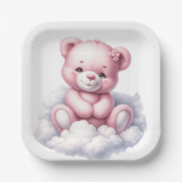 NIEDLICHER PINK-TEDDY-BAR, DER AUF EINEM KLOUTEN S PAPPTELLER