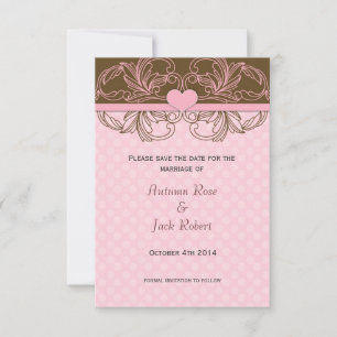 Niedlicher Pink und brauner Polka Dot Save the Dat Date