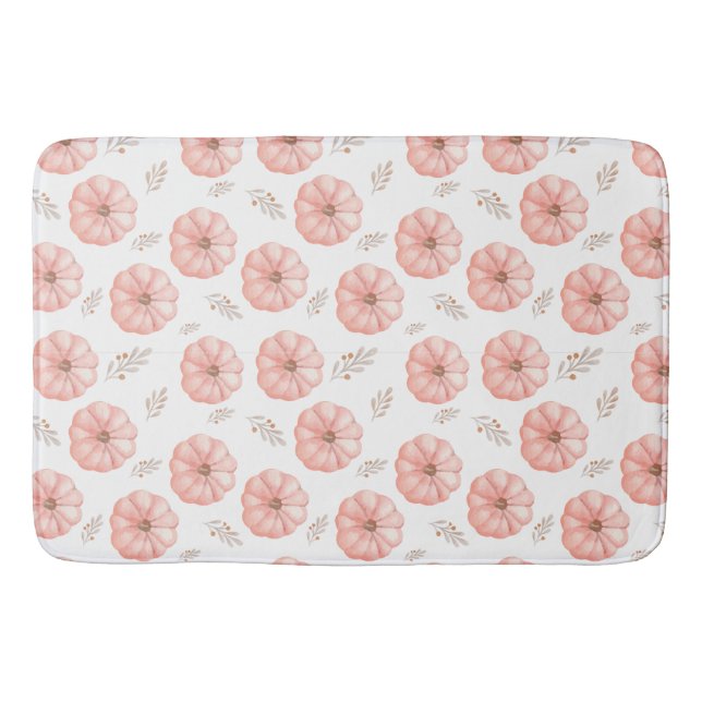 Niedlicher Pink Wasserfarbe Pumpkin Fall Duschvorh Badematte (Vorderseite)