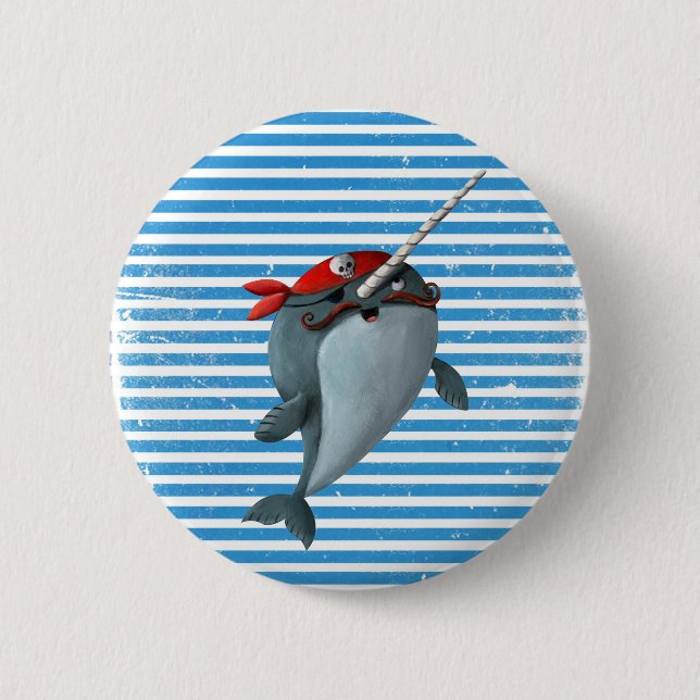 Niedlicher Pirat Narwhal Button (Vorderseite)