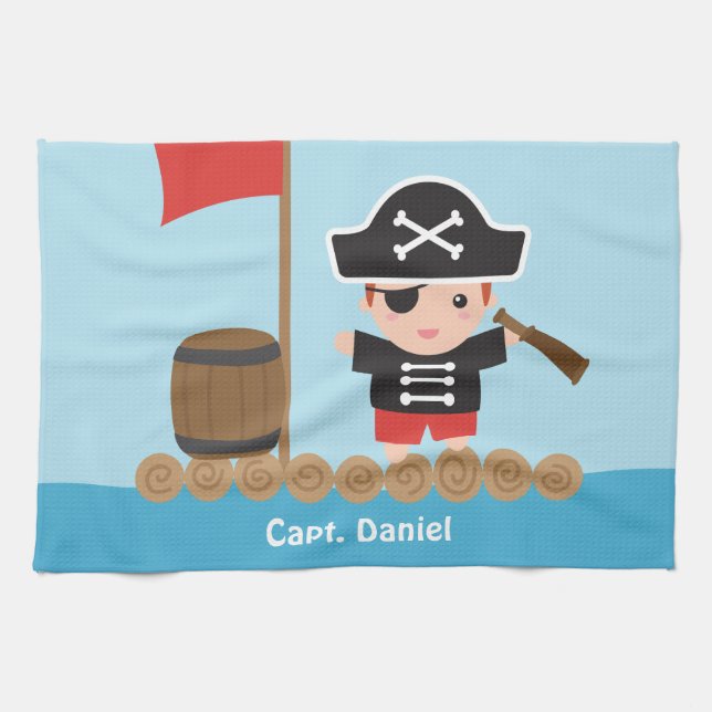 Niedlicher Piraten-Kapitän Ocean Raft Boy Handtuch (Horizontal)