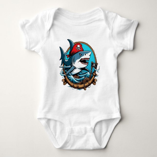 Niedlicher Piratenhai auf dem Schiff Baby Strampler (Vorderseite)