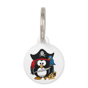 Niedlicher Piratenpinguin mit Papagei Haustiermarke