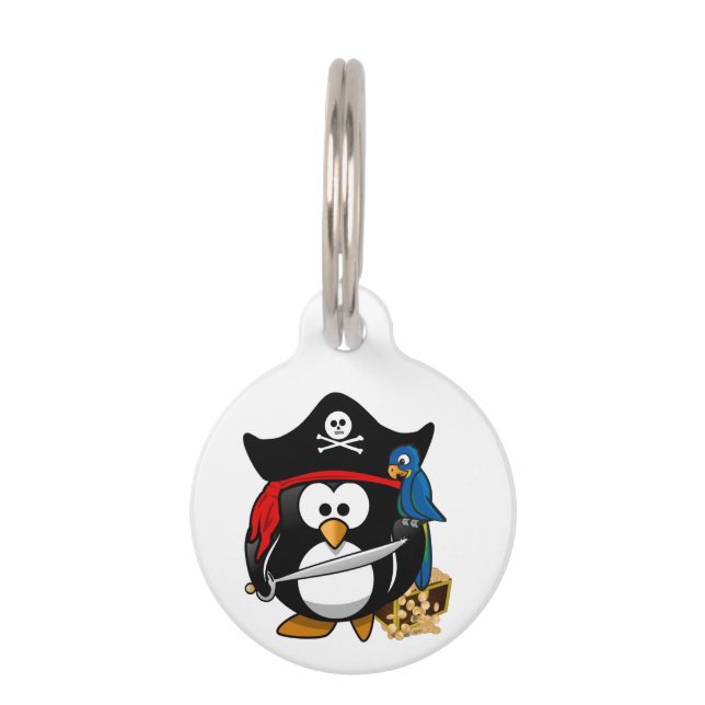 Niedlicher Piratenpinguin mit Papagei Haustiermarke (Vorderseite)