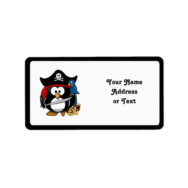 Niedlicher Piratenpinguin mit Schatztruhe Adressaufkleber (Vorne)