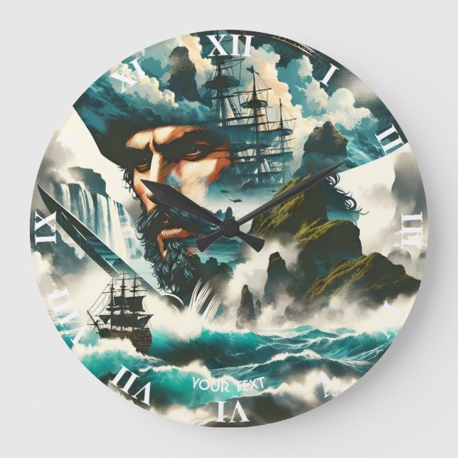 Niedlicher Piratenschiff Große Wanduhr (Vorderseite)