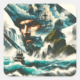 Niedlicher Piratenschiff Quadratischer Aufkleber
