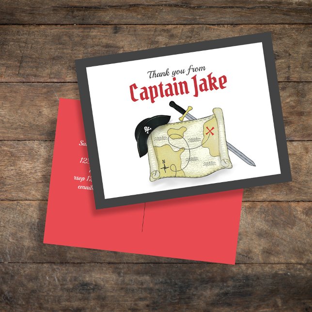 Niedlicher Piratenschutz - Dankeschön Karte (Pirate Birthday Party Custom Invitation Template.)