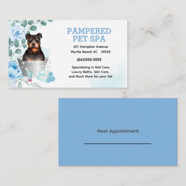 Niedlicher Pit Bull Terrier Pet Groomer Wellness-C Visitenkarte (Vorne/Hinten)