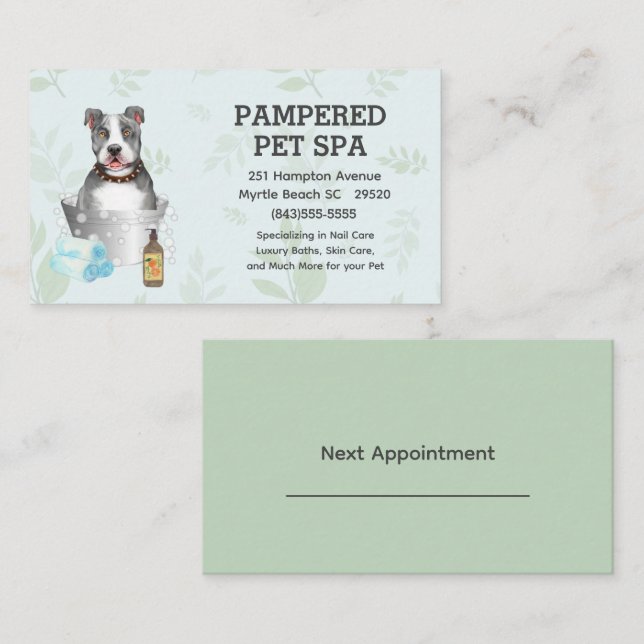 Niedlicher Pit Bull Terrier Pet Groomer Wellness-C Visitenkarte (Vorne/Hinten)