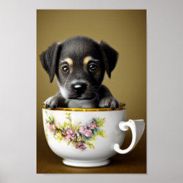 Niedlicher Pit Bull Terrier Welpe in einem Teacup  Poster