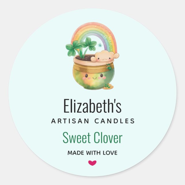 Niedlicher Planer mit Regenbogen und Clover Candle Runder Aufkleber (Vorderseite)