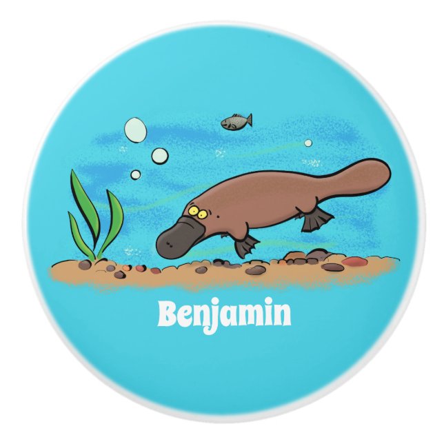 Niedlicher Platypus-Cartoon Keramikknauf (Vorderseite)