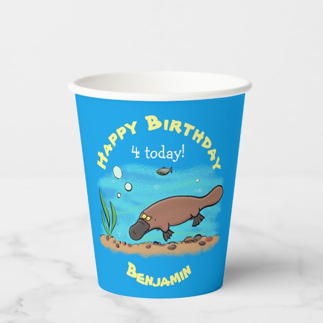 Niedlicher Platypus-Cartoon Pappbecher (Vorderseite)