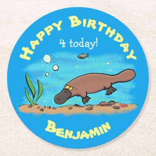 Niedlicher Platypus-Cartoon Runder Pappuntersetzer