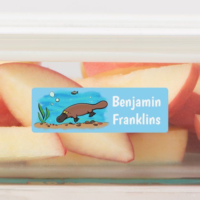 Niedlicher Platypus Schwimmer Cartoon personalisie Etiketten (Befestigt)