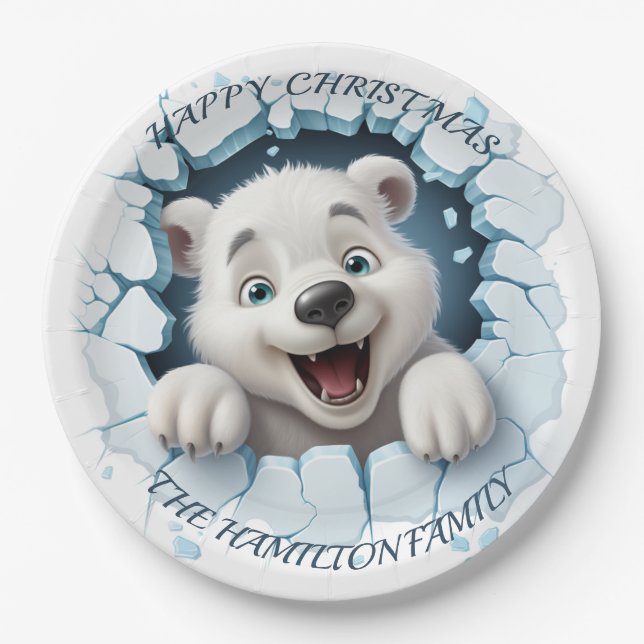Niedlicher Polar Bär 3D Weihnachten Pappteller (Vorderseite)