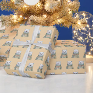 Niedlicher Polar Bär auf Light Apricot Weihnachtsm Geschenkpapier
