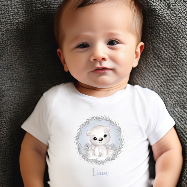 Niedlicher Polar Bär Blauer Name Winterjunge Baby  T-shirt (Cute Polar Bear Blue Winter Boy Baby T-shirt)