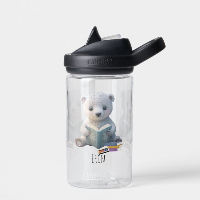 Niedlicher Polar Bär Buch Kinder Schule Personalis Trinkflasche (Links)