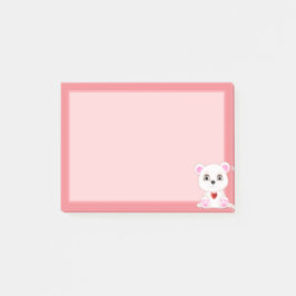 Niedlicher Polar-Bär-Cartoon auf hellrosa Post-it Klebezettel