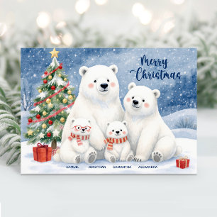Niedlicher Polar Bär Familienname Weihnachtskarte Feiertagskarte