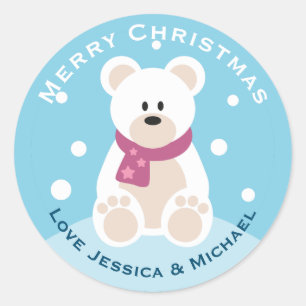 Niedlicher Polar Bär Frohe Weihnachten Custom Runder Aufkleber