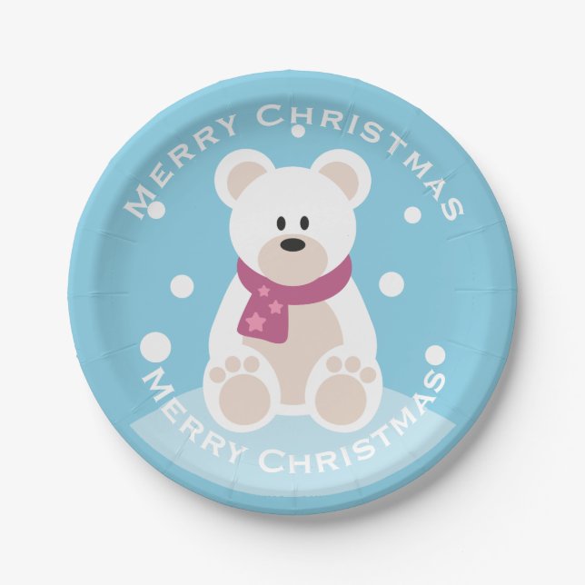 Niedlicher Polar Bär Frohe Weihnachtsfeier Party Pappteller (Vorderseite)
