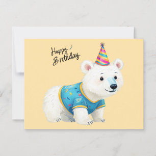 Niedlicher Polar Bär Happy Birthday Party Hat Art Postkarte