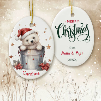 Niedlicher Polar Bär im Eimer Kinder Weihnachten Keramik Ornament