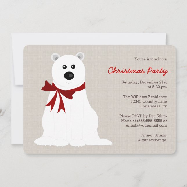 Niedlicher Polar-Bär mit dem Weihnachtsgeschenk vo Einladung (Vorderseite)