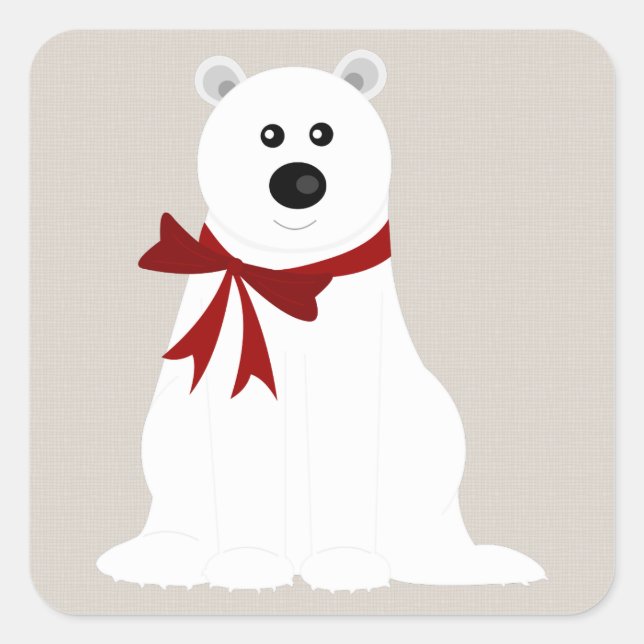 Niedlicher Polar Bär mit Red Bow Rustikaler Urlaub Quadratischer Aufkleber (Vorderseite)