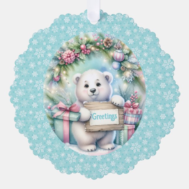 Niedlicher Polar-Bär personalisieren Text Weihnach Ornament Karte (Vorderseite)