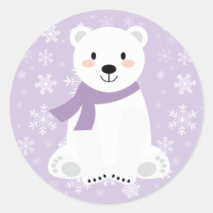 Niedlicher Polar-Bär Winterschneeflocke Lila Runder Aufkleber