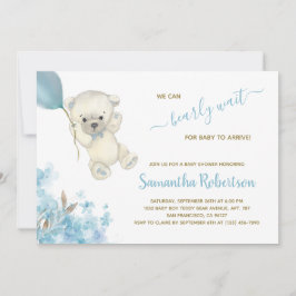 Niedlicher Polar Bear Blue Balloon Babydusche Einladung