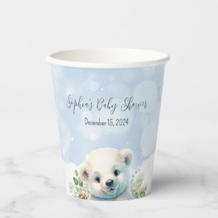 Niedlicher Polar Bear Blue Winter Baby Dusche Pappbecher