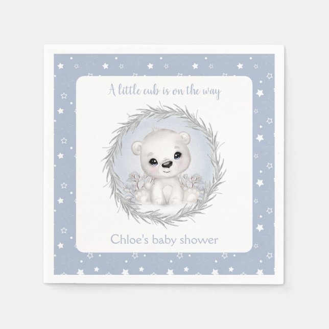Niedlicher Polar Bear Blue Winter Boy Babydusche Serviette (Vorderseite)