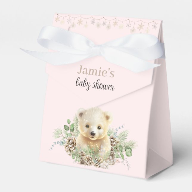 Niedlicher Polar Bear Pink Winter Baby Showbox Geschenkschachtel (Vorderseite)