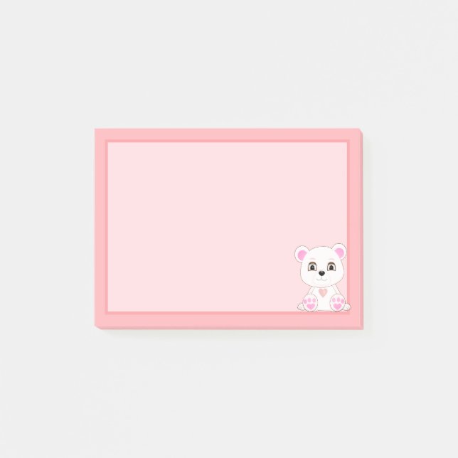 Niedlicher Polarbär auf hellrosa Post-it Klebezettel (Vorderseite)