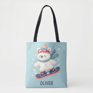 Niedlicher Polarbär auf Snowboard Personalisiert Tasche