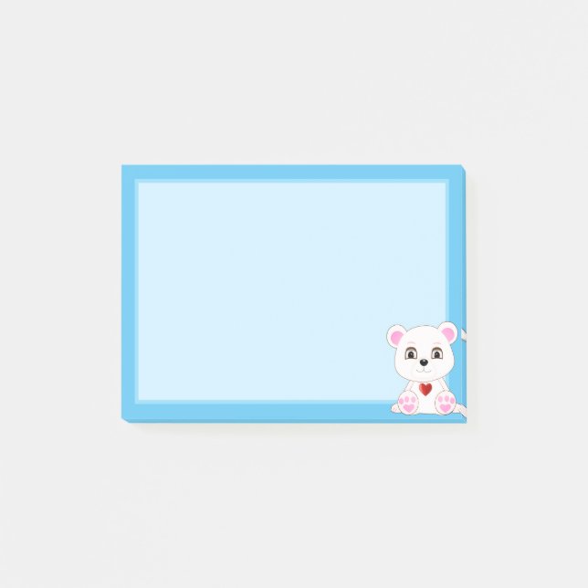 Niedlicher Polarbär-Cartoon auf hellblau Post-it Klebezettel (Vorderseite)