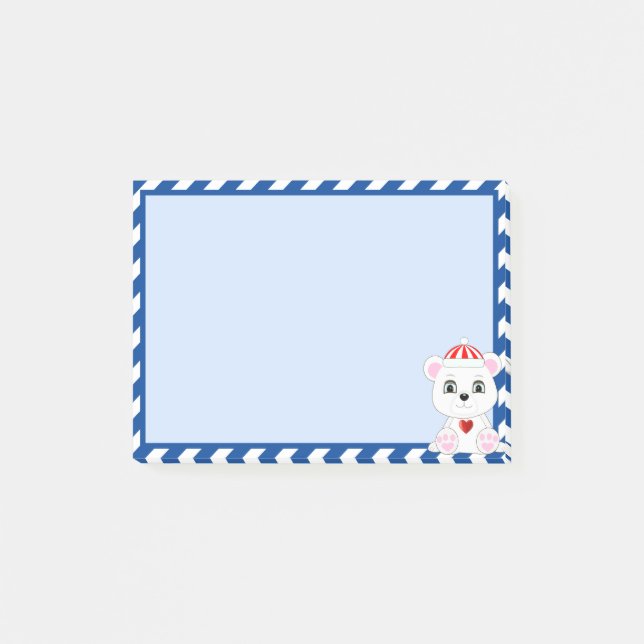 Niedlicher Polarbär-Cartoon auf Sky Blue Post-it Klebezettel (Vorderseite)