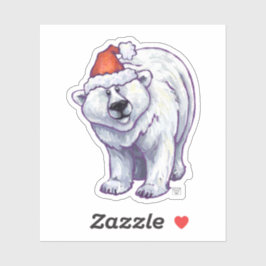 Niedlicher Polarbär in einer Weihnachtsmannmütze Aufkleber