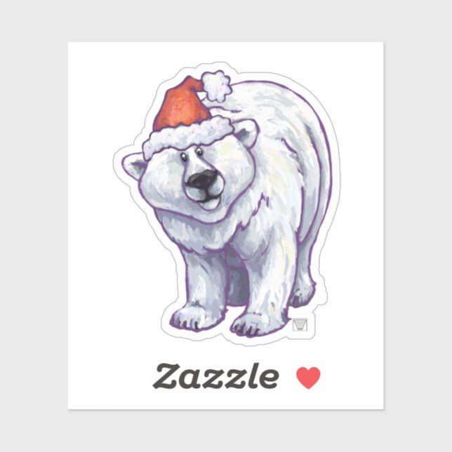 Niedlicher Polarbär in einer Weihnachtsmannmütze Aufkleber (Blatt)