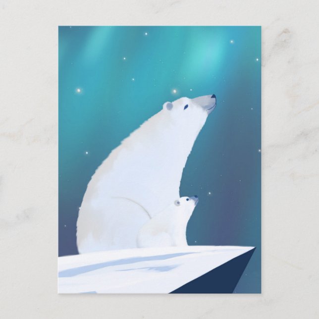 Niedlicher Polarbär Nordlichter Postkarte (Vorderseite)