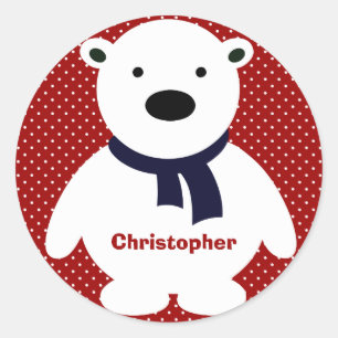 Niedlicher Polarbär, RW&B, Name hinzufügen Runder Aufkleber